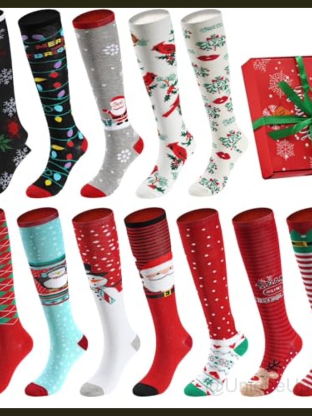 12 Pk Christmas Knee High Socks Cotton Blend Women Size 9-11